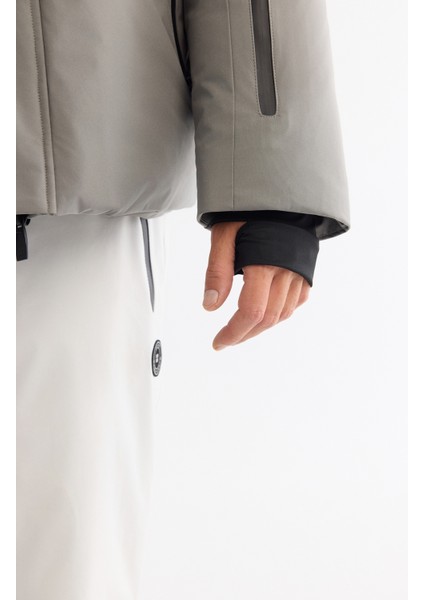 Erkek KoyuGri Kapüşonlu Su İtici Rüzgar Geçirmez -20°C Dayanıklı Kaz Tüyü Kayak Montu A42Y6123 indirimleri