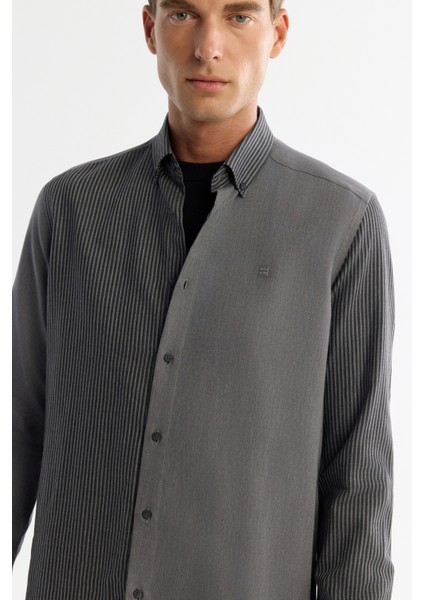 Erkek Siyah Düğmeli Yaka %100 Pamuk Regular Fit Gömlek A42Y2136 fiyatları