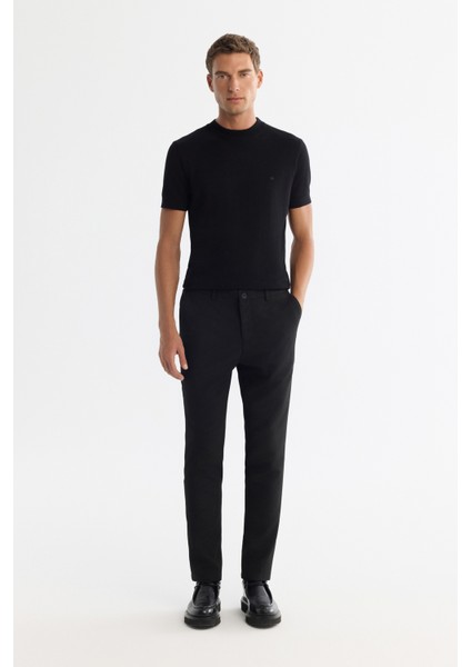 Erkek Siyah Yandan Cepli Bi-Stretch Slim Fit Pantolon A42Y3212