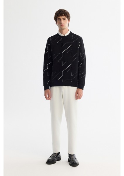 Erkek Siyah Bisiklet Yaka Pamuklu Baskılı Regular Fit Sweatshirt A42Y1375 indirimleri