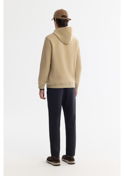 Erkek Bej Kapüşonlu Pamuklu Baskılı Elastan Regular Fit Sweatshirt A42Y1321