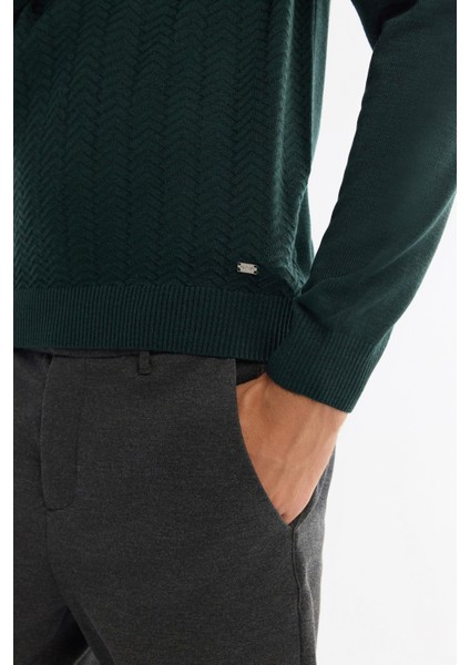 Erkek Yeşil Yarım Balıkçı Yaka Dokulu Basic Kazak E005108 modelleri