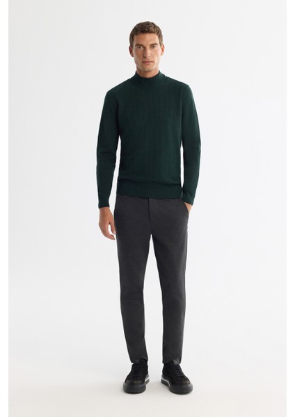 Erkek Yeşil Yarım Balıkçı Yaka Dokulu Basic Kazak E005108