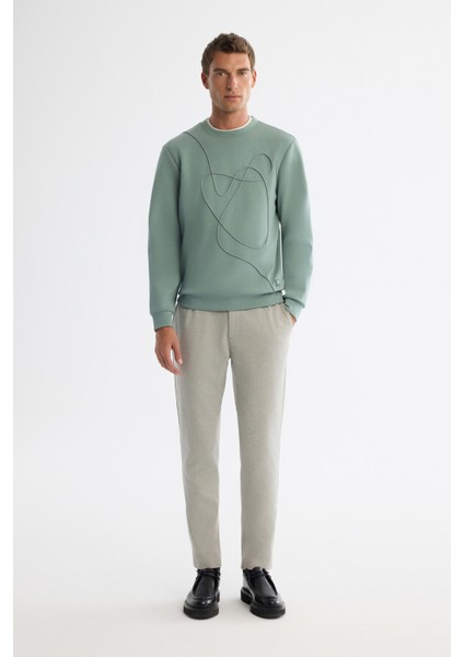 Erkek Mint Yeşil Bisiklet Yaka Pamuklu Nakışlı Regular Fit Sweatshirt A42Y1247 indirimleri