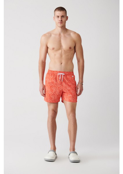 Erkek Turuncu Çiçek Baskılı Deniz Şortu A31Y3809