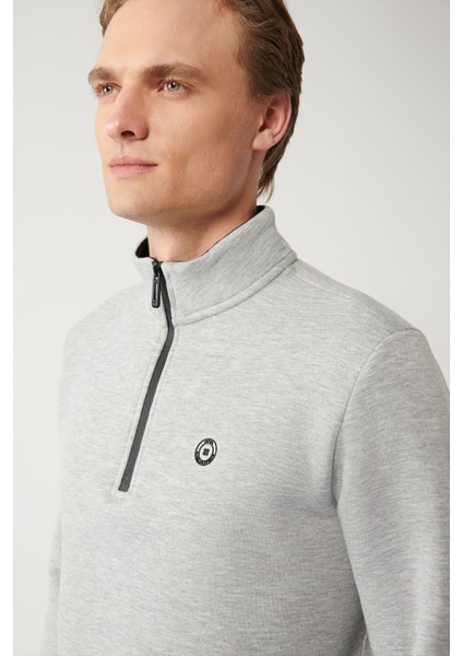 Erkek Gri Dik Yaka Fermuarlı 3 İplik Şardonlu Regular Fit Sweatshirt E001020 fiyatları