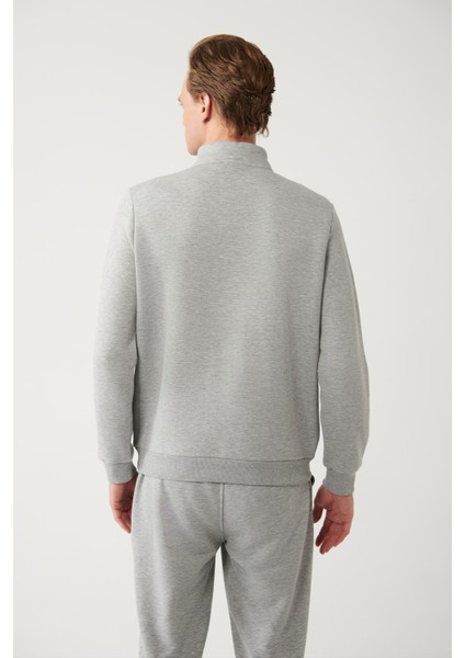 Erkek Gri Dik Yaka Fermuarlı 3 İplik Şardonlu Regular Fit Sweatshirt E001020 fırsatları