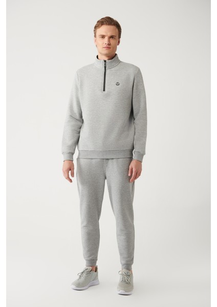 Erkek Gri Dik Yaka Fermuarlı 3 İplik Şardonlu Regular Fit Sweatshirt E001020 indirimleri
