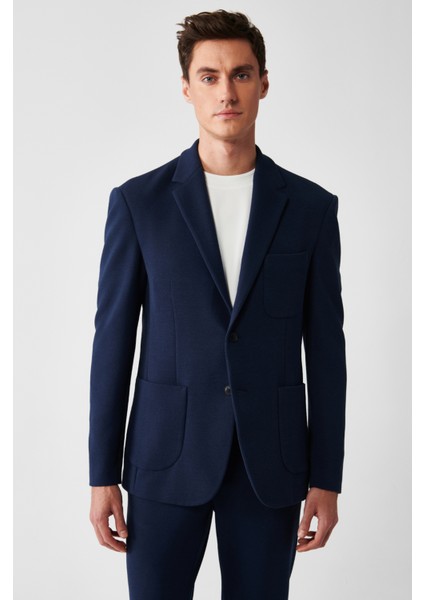 Erkek Lacivert Astarsız Mono Yaka Çift Yırtmaç Örme A32Y4005 modelleri