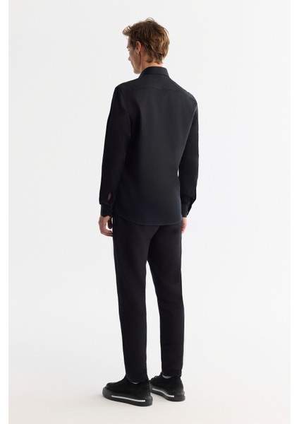Erkek Siyah Klasik Yaka %100 Pamuk Saten Kolay Ütülenen Slim Fit Gömlek B002006 fırsatları