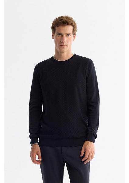 Erkek Lacivert Dokulu Basic Kazak E005109