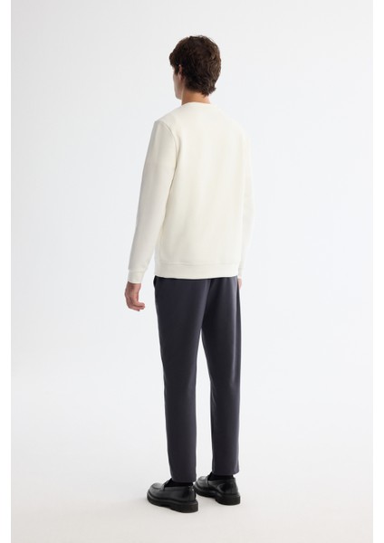 Erkek Ekru Bisiklet Yaka Pamuklu Baskılı Elastan Regular Fit Sweatshirt A42Y1267 fırsatları