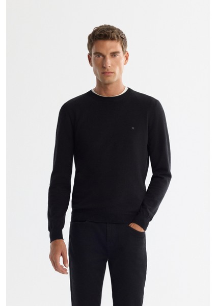 Erkek Siyah Viskon Bisiklet Yaka Triko Regular Fit Kazak B005132