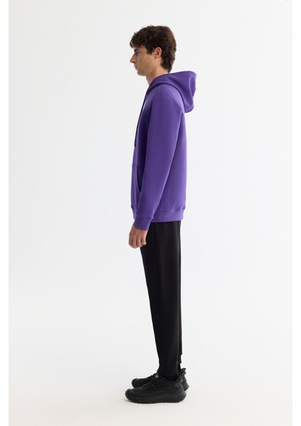 Erkek Mor Kapüşonlu Pamuklu Baskılı Elastan Regular Fit Sweatshirt A42Y1324 modelleri