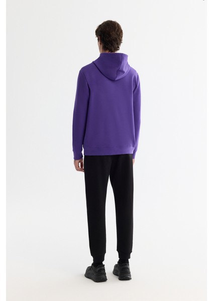 Erkek Mor Kapüşonlu Pamuklu Baskılı Elastan Regular Fit Sweatshirt A42Y1324 fırsatları