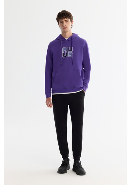 Erkek Mor Kapüşonlu Pamuklu Baskılı Elastan Regular Fit Sweatshirt A42Y1324 indirimleri