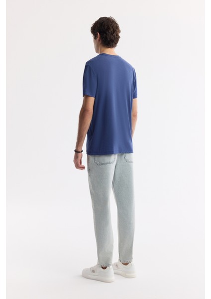 Erkek İndigo Bisiklet Yaka Bi-Stretch Soft Touch Basic Regular Fit T-Shirt B001031 fırsatları