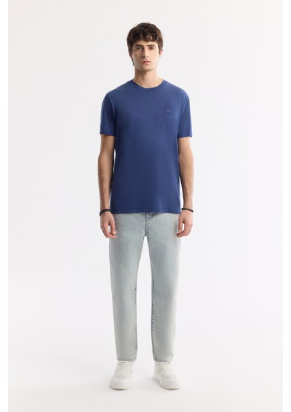 Erkek İndigo Bisiklet Yaka Bi-Stretch Soft Touch Basic Regular Fit T-Shirt B001031