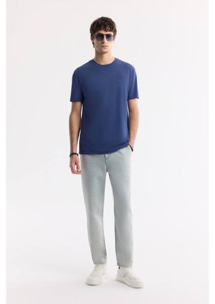 Erkek İndigo Bisiklet Yaka Bi-Stretch Soft Touch Basic Regular Fit T-Shirt B001031