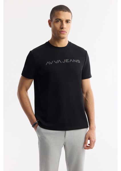 Erkek Siyah Bisiklet Yaka Reflektörlü Bi-Stretch İnterlok Regular Fit T-Shirt A51Y1037 indirimleri