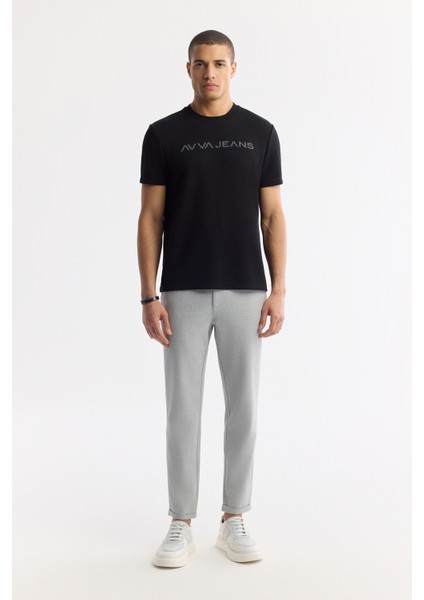 Erkek Siyah Bisiklet Yaka Reflektörlü Bi-Stretch İnterlok Regular Fit T-Shirt A51Y1037