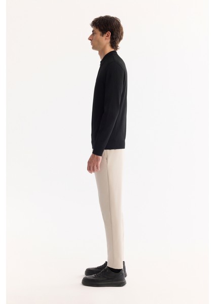 Erkek Siyah Polo Yaka Fermuarlı Rayon Tüylenmeyen Dokulu Triko Regular Fit Kazak A52Y5019 fırsatları