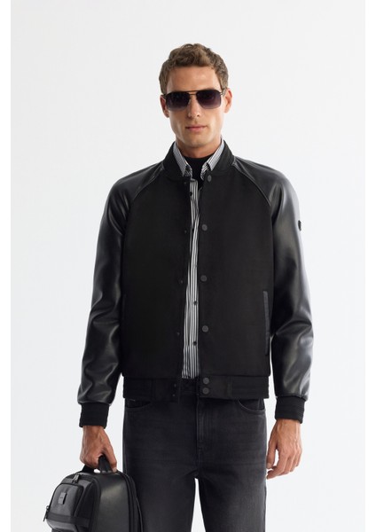 Erkek Siyah Bomber Yaka Süet Dokulu Comfort Fit Mont A42Y6028