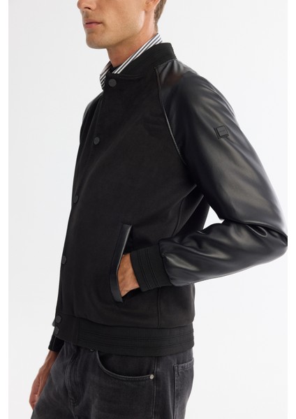 Erkek Siyah Bomber Yaka Süet Dokulu Comfort Fit Mont A42Y6028 fiyatları