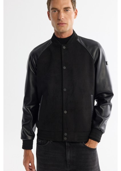 Erkek Siyah Bomber Yaka Süet Dokulu Comfort Fit Mont A42Y6028 modelleri