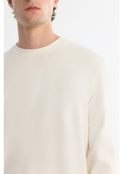 Erkek Ekru Bisiklet Yaka Pamuklu Basic Regular Fit Sweatshirt A42Y1350 fiyatları