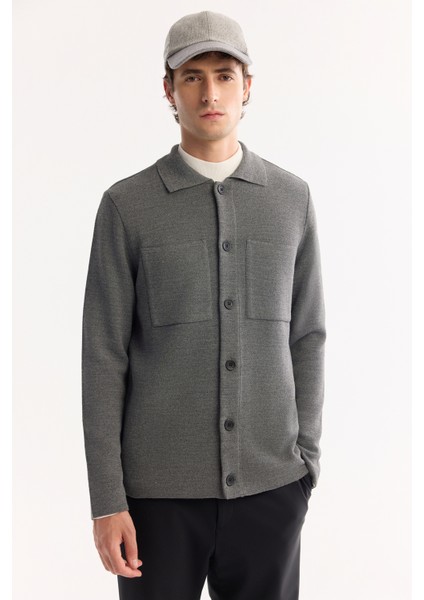 Erkek Gri Polo Yaka Düğmeli Yün Karışımlı Regular Fit Hırka A52Y5148 indirimleri