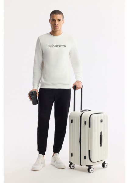 Erkek Ekru Bisiklet Yaka Baskılı Bi-Stretch İnterlok Regular Fit Sweatshirt A51Y1208