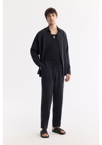 Erkek Siyah Beli Lastikli Bağcıklı Soft Touch Relaxed Fit Pantolon A51Y3031