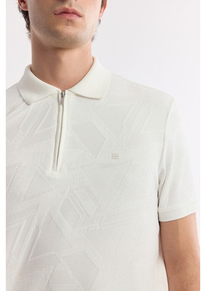 Erkek Beyaz Polo Yaka Jakarlı Elastan Regular Fit T-Shirt A51Y1059 fiyatları