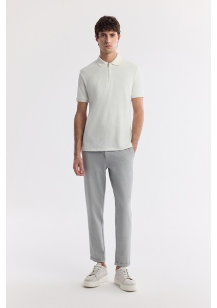 Erkek Beyaz Polo Yaka Jakarlı Elastan Regular Fit T-Shirt A51Y1059