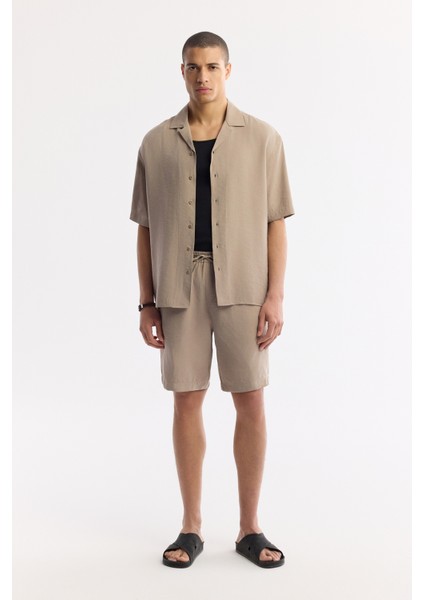 Erkek Bej Beli Lastikli Bağcıklı Soft Touch Relaxed Fit Şort A51Y3703