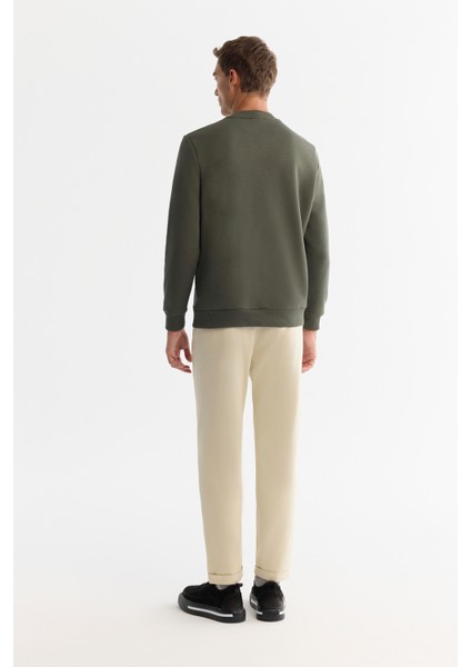 Erkek Haki Bisiklet Yaka 3 İplik Şardonlu Baskılı Regular Fit Sweatshirt A42Y1306 fırsatları