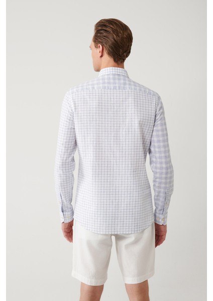 Erkek Mavi Ekose Parçalı Keten Karışımlı Regular Fit Gömlek A41Y2052 fırsatları