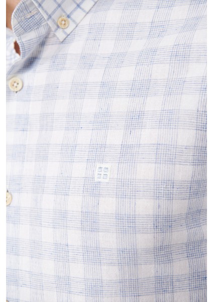 Erkek Mavi Ekose Parçalı Keten Karışımlı Regular Fit Gömlek A41Y2052 indirimleri