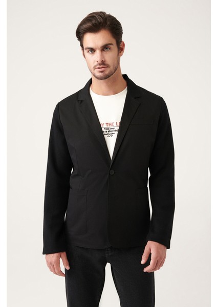 Erkek Siyah Mono Yaka Astarsız Triko Detaylı Ceket A31Y4001