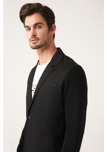 Erkek Siyah Mono Yaka Astarsız Triko Detaylı Ceket A31Y4001 modelleri