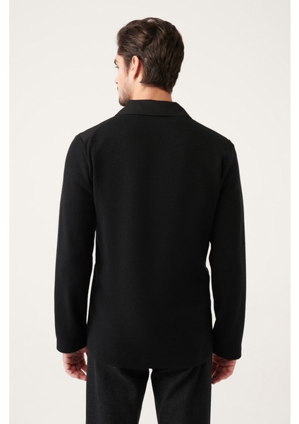 Erkek Siyah Mono Yaka Astarsız Triko Detaylı Ceket A31Y4001 fırsatları