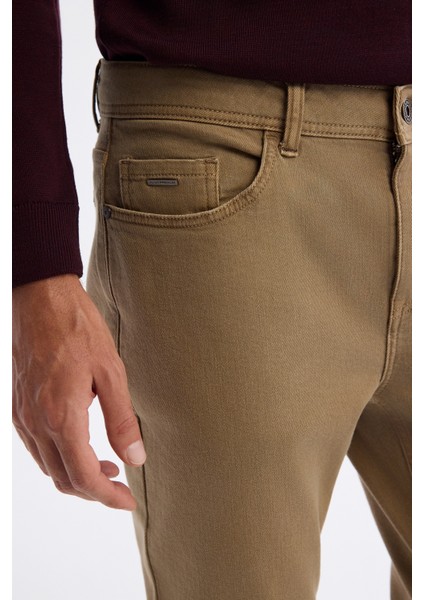 Erkek Kamel Parça Boya Yıkamalı Esnek Berlin Slim Fit Jean Pantolon A42Y3500
