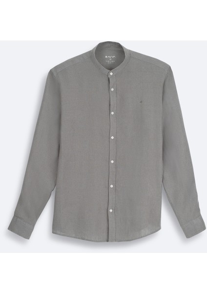 Erkek Gri Hakim Yaka %100 Keten Comfort Fit Gömlek B002035