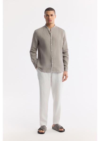Erkek Gri Hakim Yaka %100 Keten Comfort Fit Gömlek B002035 indirimleri