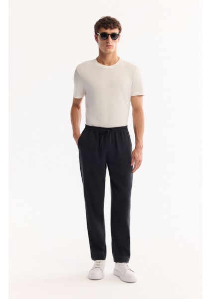 Erkek Siyah Beli Lastik Bağcıklı Soft Touch Relaxed Fit Pantolon A52Y3013