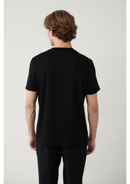 Erkek Siyah Bisiklet Yaka Baskılı Interlok Regular Fit T-shirt A41y1008 fırsatları