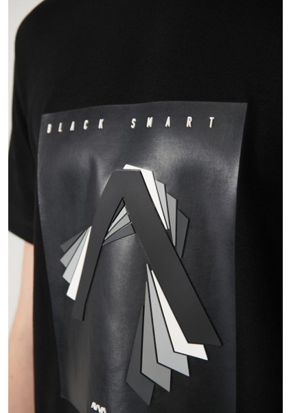 Erkek Siyah Bisiklet Yaka Baskılı Interlok Regular Fit T-shirt A41y1008 indirimleri