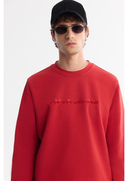 Erkek Kırmızı Bisiklet Yaka Pamuklu Baskılı Elastan Regular Fit Sweatshirt A42Y1221 fiyatları