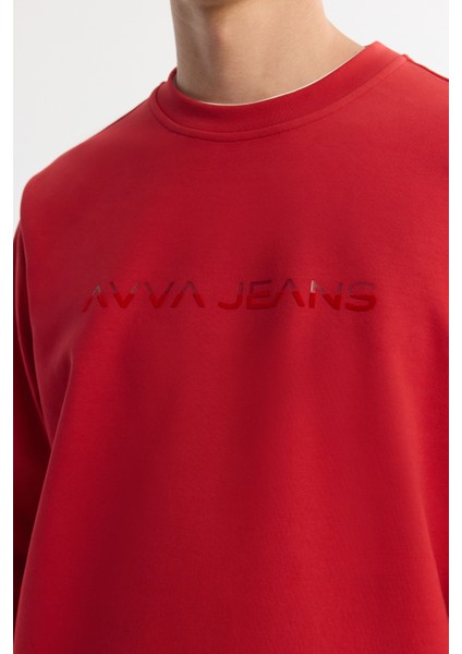 Erkek Kırmızı Bisiklet Yaka Pamuklu Baskılı Elastan Regular Fit Sweatshirt A42Y1221 modelleri